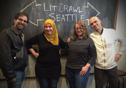 From left to right: Rob Salkowitz, G. Willow Wilson, Kelly Froh, and Greg Stump. Photo by Eunice Verstegen.